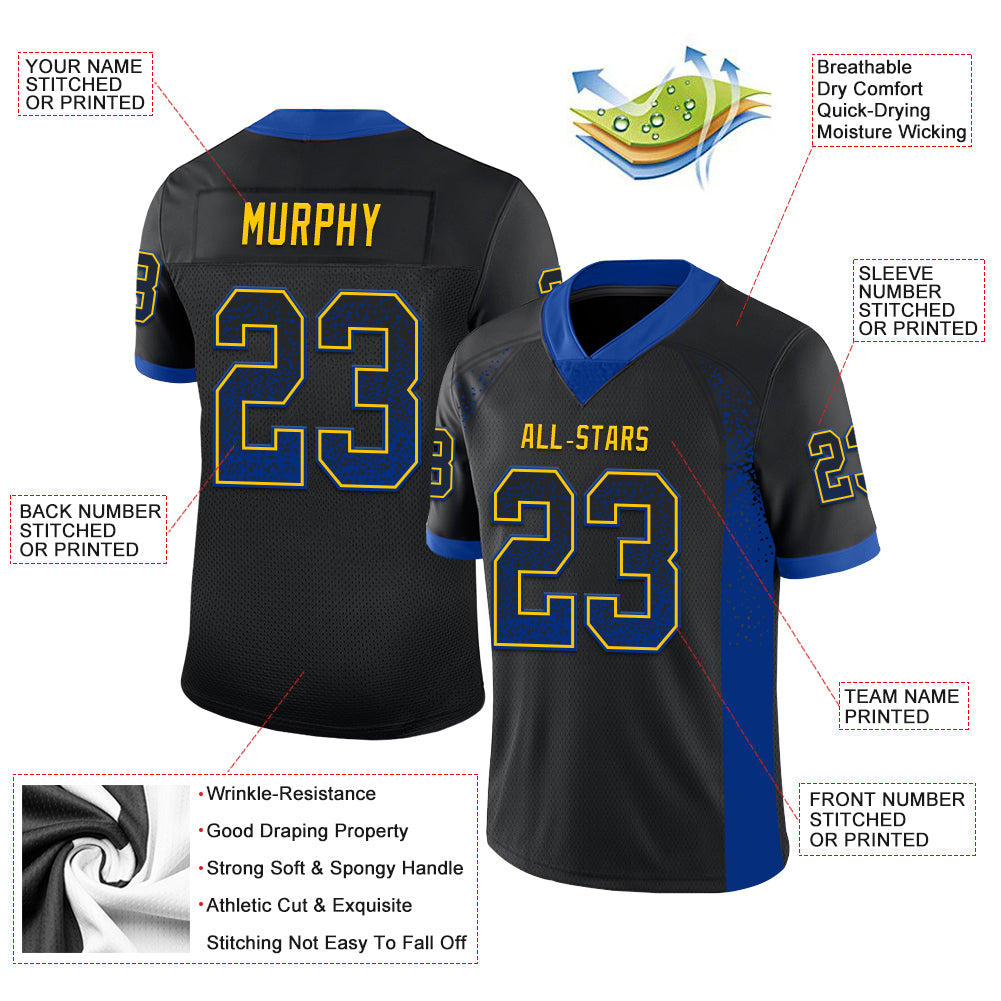 Custom Black Royal-Yellow Drift Fashion Football Jersey