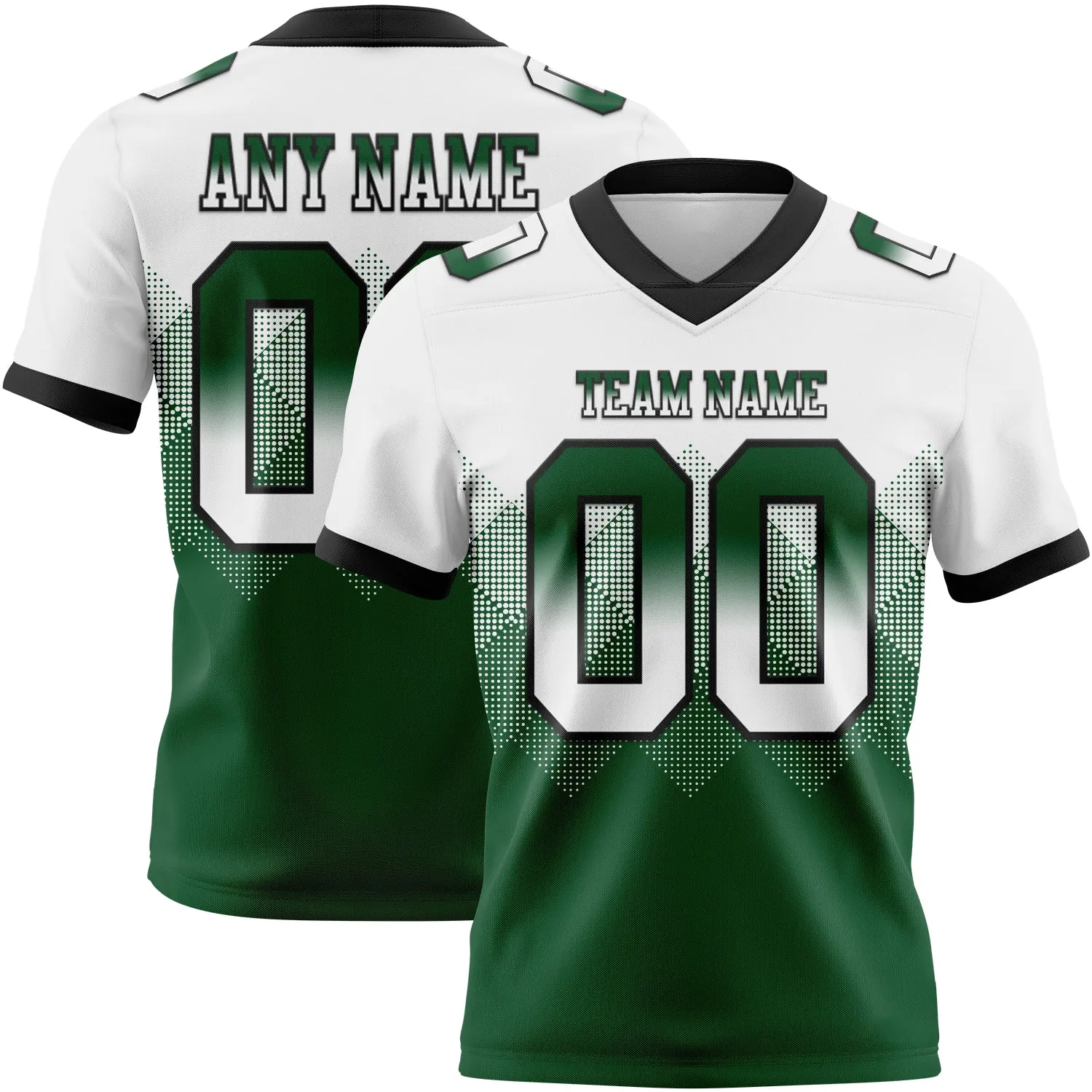 Custom White Green-Black Authentic Gradient Square Shape 7V7 Flag Football Jersey